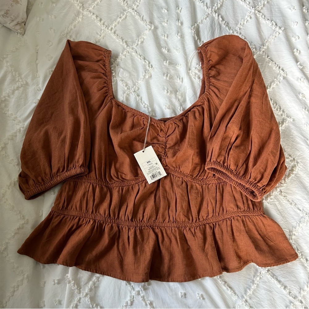 A New Day Size XXL Crop Brown Blouse